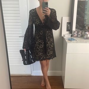 Michael Kors Black Lace Bell Sleeve Mini Dress